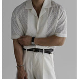ADVBRIDGE  -  Summer Short Sleeved Shirt Men Oversized Beige Casual Shirt Streetwear Men Korean Loose Hollow Shirt Mens Hawaiian Shirts