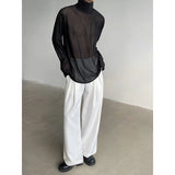 Advbridge Sexy Perspective High-neck Long Sleeve T Shirt Men Women Net Yarn Bottoming Shirt Spring Summer Transparent Black Tee Shirts