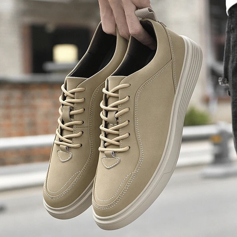 Advbridge Size 38-45 Men Cowhide Casual Fashion Breathable Lace-up Leather Shoes Board Shoes Men's Beige/gray Rubber Outsole Casual Shoes