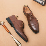 Advbridge Men Formal Shoes Leather Business Casual Shoes High Quality Dress Pointed Luxury Male Oxfords Office Triple Joint Leather Shoes