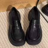 ADVBRIDGE  -  Women's Retro British Style Black Leather Shoes 34-46 Large Size Uniform Single Shoes Thick Bottom Flat Heels round Toe
