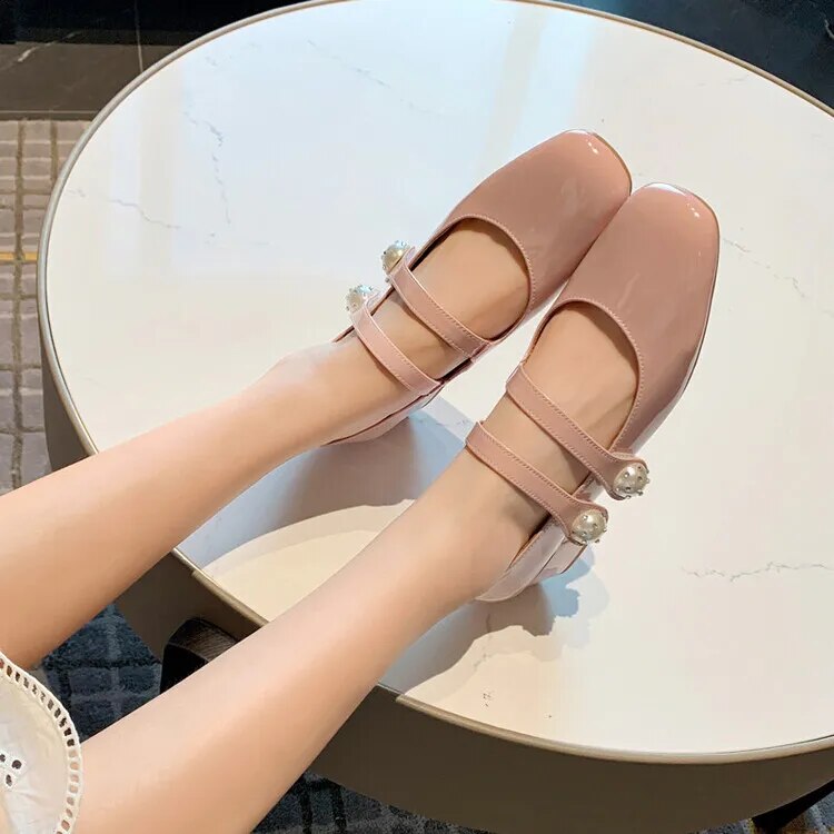 Advbridge New Spring Mary Jane Shoes Casual Shoes Chunky Heels Shoes for Women Square Toe Women Pumps Zapatos Mujer Large Size 34-43