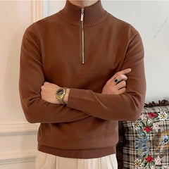 Advbridge New Pure Sweater Autumn and Winter Solid Color Half Turtleneck Zipper Knitted Bottoming Leisure Men's Sweater