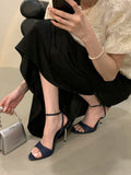 ADVBRIDGE  -  Blue Heels Sandals Sexy Peep Toe Stiletto Heels 9cm Ladies Summer Dress Shoes Silver Belt Cross Ankle Sandalias De Mujer 2025