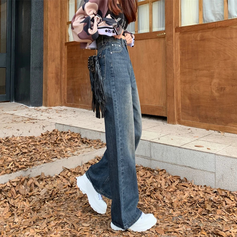 Advbridge - High Waist Baggy Jeans for Women New Fashion Wide Leg Cargo Trousers Woman Streetwear Denim Straight Pants Female