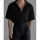 ADVBRIDGE  -  Summer Short Sleeved Shirt Men Oversized Black White Casual Shirt Men Streetwear Korean Loose Hollow Shirt Mens Hawaiian Shirts