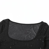 ADVBRIDGE  -  Sexy 2 Piece Set y2k Women Outfits See Through Sequins Long Sleeves Bubble Dress with Bra Cocktail Club Streetwear