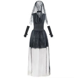Advbridge  Women Adult Horror Bride Sleeveless Dress with Wedding Veil Lace Gloves Halloween Cosplay Devil for Vampire Witch