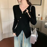 Advbridge Autumn Winter Gentle Wind Irregular Design Cross Sweater Harajuku Fashion Casual V-Neck Sweater Slimming Bottom Shirt