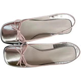 Advbridge Summer Women's Flats Sliver Boat Shoes Square Toe Slip on Flat Shoes for Woman Ballet Flats Comfortable Bow Women's Sandals