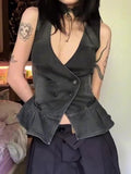 ADVBRIDGE  -  Fashion Denim Vest Women's Button Up V Neck Sleeveless Waistcoat Streetwear Retro Punk High Waist Tank Top 2025