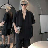 Advbridge Casual Short Sleeved V-neck Suit 2024 Summer Solid Color Jacket Shorts Korean Style Streetwear Two Pieces Suit Men Clothing
