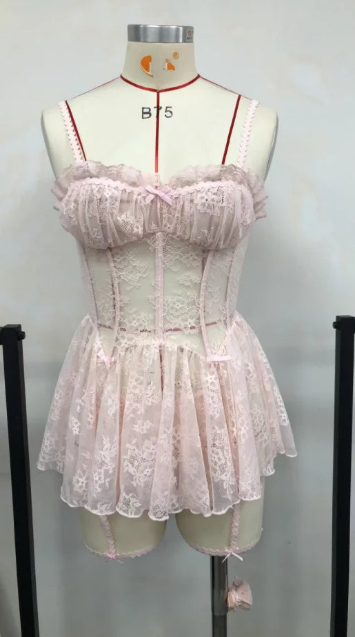ADVBRIDGE  -  Beauty Back Nightgowns Women Sleepwear Sexy Lingerie V-neck Suspender Nightdress Female Slim Waist Thin with Chest Pad Nighties