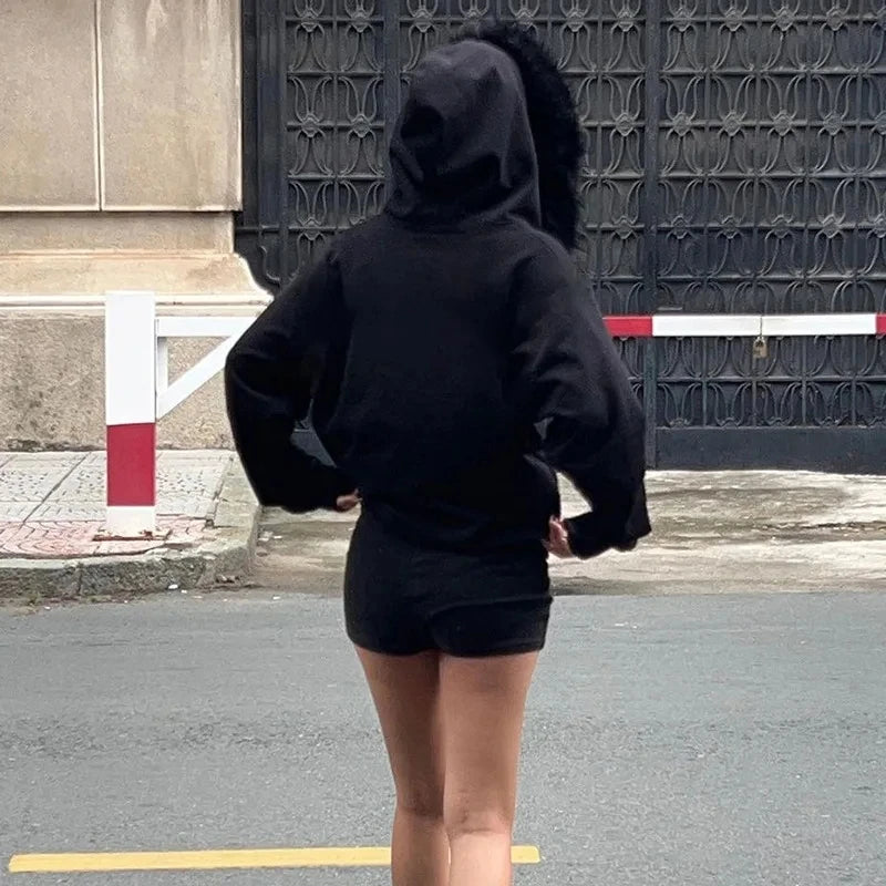 Advbridge Goth Dark Faux Fur Collar Hooded Zip Up Hoodies Gothic Grunge Pockets Autumn Black Jackets Female Y2k Streetwear egirl Cardigans