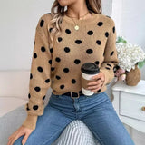 Advbridge 2025 Autumn/Winter Casual Contrast Color Polka Dot Sweater Women Round Neck Loose Pullover Female Fashionable Retro Outerwear