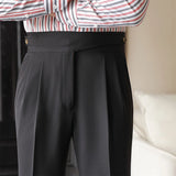 Advbridge England Style Naples Suit Pants For Men Mid High Waist Paris Buckle Straight Trousers Spring Autumn Fashion Business Casual Pant