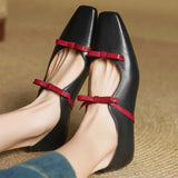 ADVBRIDGE  -  Women's cow leather double bowtie slip-on flats loafers square toe high quality female sweet daily moccasins shoes for woman hot