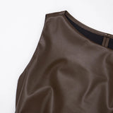 ADVBRIDGE  -  Sexy Temperament PU Leather Tops Skew Collar Single Short Sleeve Solid Color Slim Irregular Folds T-shirt Casual Streetwear