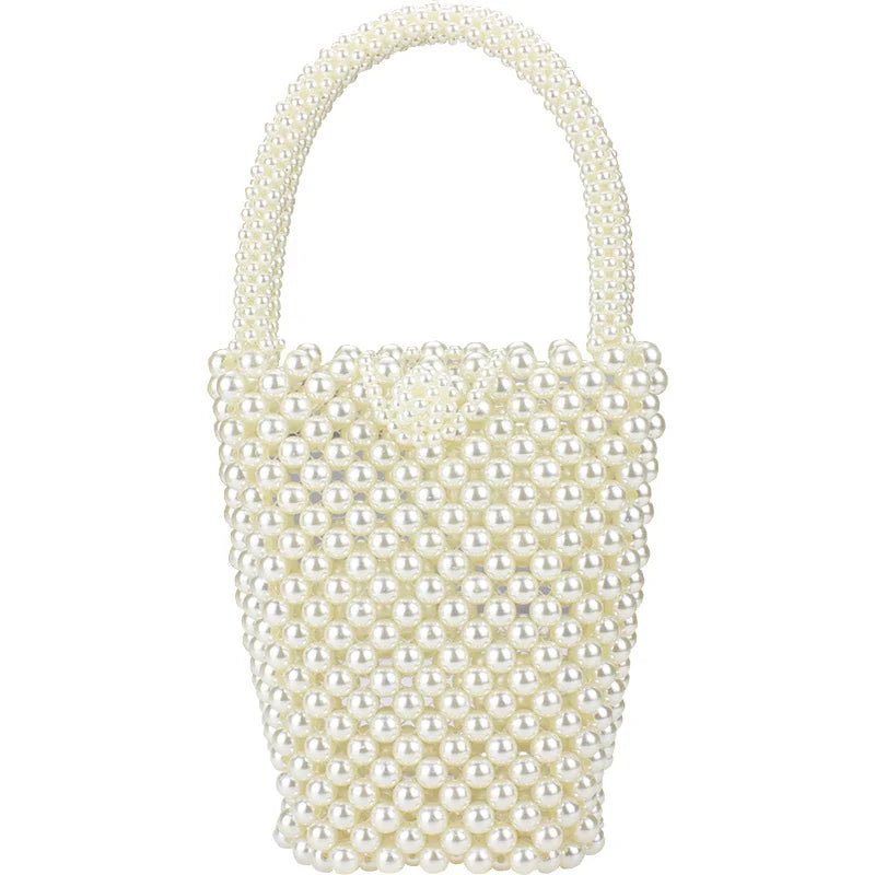 Advbridge  Women's Fashion Dinner Dress Pearl Bag Beaded Bucket Bag Wrist Bag Small Group Design Pearl Beaded Bucket Bag