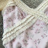 ADVBRIDGE  -  Summer Gentle Spaghetti Strap Chiffon Dress Women Korean V-Neck Lace Splicing Print Slim Long Dresses Pink Female Clothing