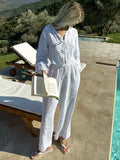 Advbridge White Casual 2 Pcs Cotton Pants Set Women Outfits Loose Oversize Spring Summer Beach Set Suit 2024 Wide Leg Pants Set