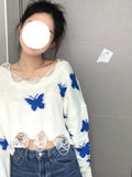 Advbridge Korean Fashion Graphic Knitted Sweater Woman Harajuku Sweet Oversized Cropped Tops Off Shoulder Casual Loose Jumper Y2K