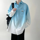 Advbridge Men's shirt Gradient Plicated Long Sleeve Shirts Loose Korean Shirt Fashion Casual Oversize Shirt Coat High Quality Clothing