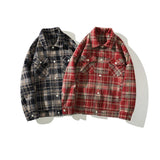 Advbridge  American Retro Red Plaid Jacket England Style Couple Shirt Jackets Autumn New Unisex Coat Three-dimensional Pockets Design