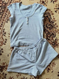 ADVBRIDGE  -  Stripes T-shirt Shorts 2 Pieces Sets Summer Short Sleeve Slim Three Buttons Crop Top Elastic Short Pant for Woman Sweet Y2k Set