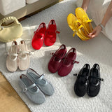 ADVBRIDGE  -  Red Flat Shoes Women Low Heel Pumps Summer Mesh Mary Jane Shoes Comfort Ballet Flats Big Size 42 43 Summer Ladies Buckle Shoes