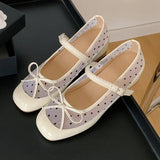 ADVBRIDGE  -  Sweet Mesh Polka Dot Mary Jane Shoes Women Summer Breathable Round Toe Ballet Flats Comfort Soft Sole Heightening Single Shoes