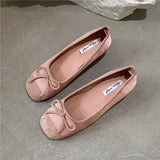 ADVBRIDGE  -  Fashion Elegant Red Ballerinas Women Pumps Slip on Loafers Round Toe Square Heels Bowknot Casual Spring Autumn Low Heel Shoes