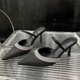 ADVBRIDGE  -   Spring Fashion CRYSTAL Pointed Toe Hollow Out Slipper Women Slip On Ladies Mules Shoes Thin Low High Slides