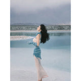 Advbridge -  Mmohair Contrasting Color Suit Women's Autumn and Winter Pile Up Collar Dress Mini Skirt Sleeve Three-piece Set Clothes Clothes