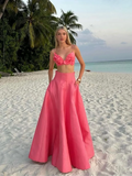 ADVBRIDGE  -  Women Pink Flower Applique Cropped Top Set 2025 Spring Summer Fashion High Waist Long Skirt 2 Piece Suit Vocation Beach Outfit