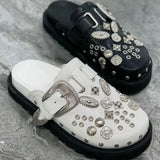 Advbridge Summer Women Slippers Platform Rivets Punk Rock Leather Mules Creative Metal Fittings Casual Party Shoes Female Outdoor Slides