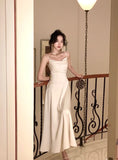 Advbridge French Style Women Midi Dresses Summer Spaghetti Strap Elegant Party Female Clothes Wedding Bridesmaid Black Satin Dress