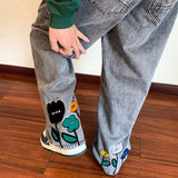 Advbridge New Men's Y2K Flower Printed Baggy Jeans 2023 Streetwear American Casual Denim Wide-leg Pants Hombre Vintage Straight Trousers