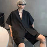 Advbridge Casual Short Sleeved V-neck Suit 2024 Summer Solid Color Jacket Shorts Korean Style Streetwear Two Pieces Suit Men Clothing