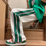 Advbridge Harajuku Fashion Waffle Autumn Thin Pants Men Straight Leg Loose Wide Leg High Street Tide Hanging Casual Sports Ice Silk Pants