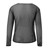 Advbridge Mens Sexy See-Through Mesh Long-Sleeved Top 2024 New Genderless Nightclub Individuality Youthful Thin Low-Cut T-Shirt Unisex