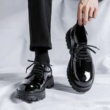 Advbridge Men Korea Leather Platform Oxfords Slip On Thick Tottom For Male Derby Shoes Casual Loafers Mens Square Toe Formal Dress Shoes