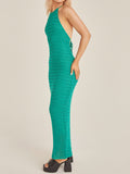 ADVBRIDGE  -  Halter Tie-up Knit Beach Dress Holiday Party Sleeveless Backless Bodycon Long Dress Women Casual Street Party Outfit