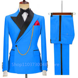 Advbridge Solid Men's 2 Pieces Suit Double Breasted Jacket and Trousers Dinner Party Wedding Groom Tuxedos Slim Fit Formal Business Suits