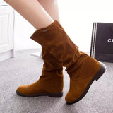 Advbridge Fur Ladies Mid Calf Shoes Round Toe Women's Half High Boots Elegant with Low Heels Goth Spring Autumn Cosplay Trend  Work Pu