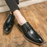 Advbridge Classic Formal Shoes Men's Wedding Shoes Black Dress Shoes Luxury Crocodile Patent Leather Lace-Up Business Oxford Shoes Brown