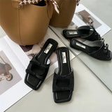 Advbridge Summer Women Flat Slippers Candy Leather Women Simple Bow Shoes Open Toe Square Head Slippers Women 2024 New French Beach Shoes