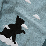 Advbridge Cat Embroidery Colorblock Knitted Sweater For Men Hip Hop Pullovers Sweater Streetwear Retro Cotton Loose Couple Sweater Autumn