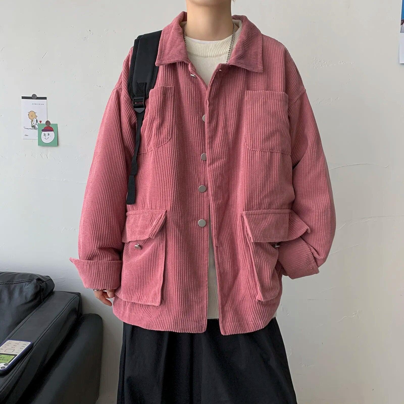 Advbridge Spring Autumn Harajuku Corduroy Cargo Men's Jacket Solid Color Oversized Windbreaker Multi-pocket Casual Jacket For Men