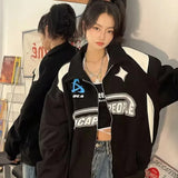 Advbridge Vintage Oversized Women Sweatshirts Grunge Y2k Korean Streetwear Black White Zip Up Hoodies Female Hip Hop Fashion Tops
